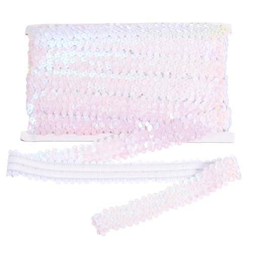 sourcing map 10 m x 3 cm elastischer Paillettenbesatz, flach, dehnbar, Pailletten-Streifen, Pailletten-Stoffband für DIY, Handwerk, Nähen, Kleid, schillerndes Weiß von sourcing map