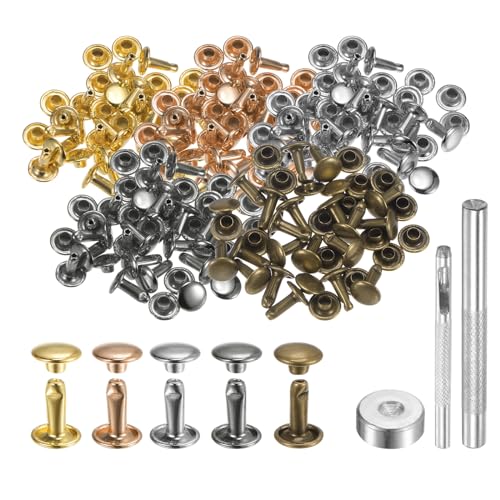 sourcing map 100 Sets Ledernieten, 8 mm x 10 mm, Metall-Doppelkappen-Nieten, Druckknöpfe mit 3 Setzwerkzeugen für Lederhandwerk, DIY-Dekoration, mehrfarbig sourcing map 100 Sets Ledernieten, 8 mm x 10 mm, Metall-Doppelkappen-Nieten, Druckknöpfe mit 3 Setzwerkzeugen für Lederhandwerk, DIY-Dekoration, mehrfarbig von sourcing map