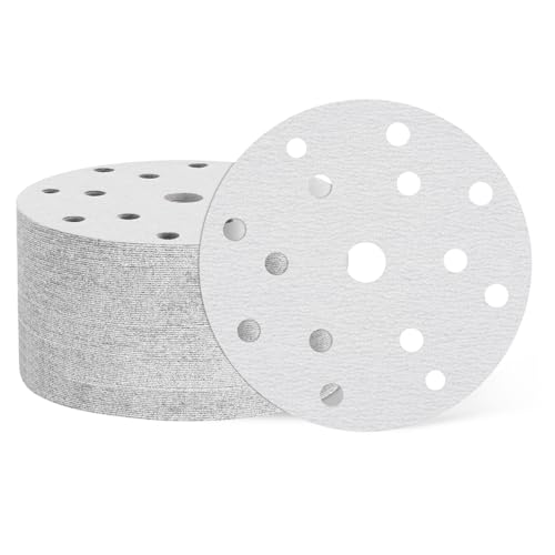 sourcing map 100 Stück 152 mm Schleifscheibe, 15 Loch, Körnung 180, Klett-Schleifpapier, Exzenterschleifer-Pads für Holzbearbeitung, Automobil, Metallpolieren, Weiß von sourcing map