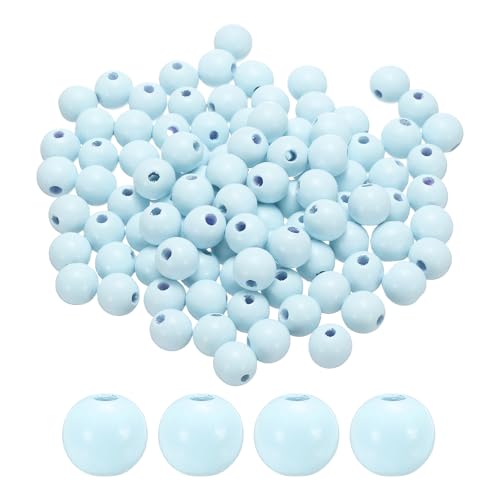 sourcing map 100 Stück 16 mm hellblaue Holzperlen, 3,3 mm großes Loch, runde Holzperlen für Schmuckherstellung, Halsketten, Armbänder, Basteln, Makramee, handgefertigte Dekorationen von sourcing map