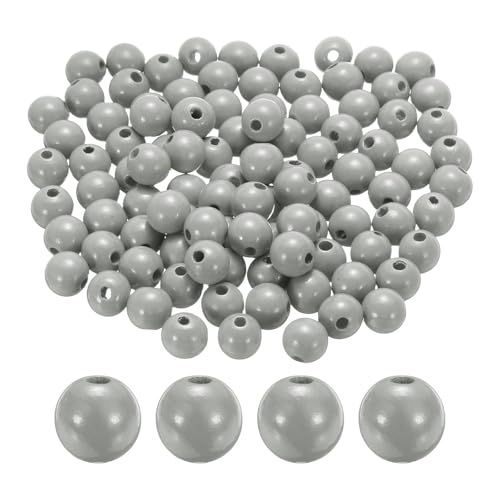 sourcing map 100 Stück 16 mm hellgraue Holzperlen, 3,3 mm großes Loch, runde Holzperlen für Schmuckherstellung, Halsketten, Armbänder, Basteln, Makramee, handgefertigte Dekorationen von sourcing map