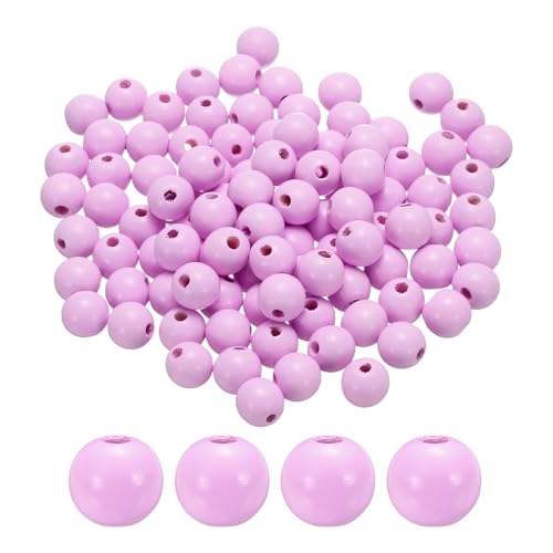 sourcing map 100 Stück 16 mm hellviolette Holzperlen, 3,3 mm großes Loch, runde Holzperlen für Schmuckherstellung, Halsketten, Armbänder, Basteln, Makramee, handgefertigte Dekorationen von sourcing map