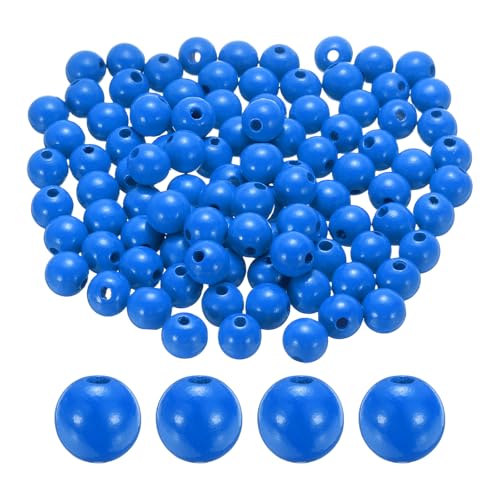 sourcing map 100 Stück 16 mm tiefblaue Holzperlen, 3,3 mm großes Loch, runde lose Abstandshalter aus Holz für Schmuckherstellung, Halsketten, Armbänder, Basteln, Makramee, handgefertigte Dekorationen von sourcing map