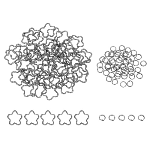 sourcing map 100 Stück 4 mm offene Binderinge und 16 mm geprägtes Biegering-Set, geschlossener Blumenringverbinder für Armband, Halskette, Anhänger, Schmuck, Schlüsselanhänger, DIY, Handwerk von sourcing map