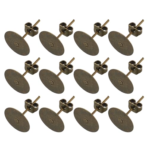 sourcing map 100 Stück Ohrringpfosten und Verschlüsse, 10 mm, flach, blanko, Ohrring-Tablett, Ohrstecker mit Schmetterlingsverschlüssen für Handwerk, Schmuck, DIY, Bronze von sourcing map