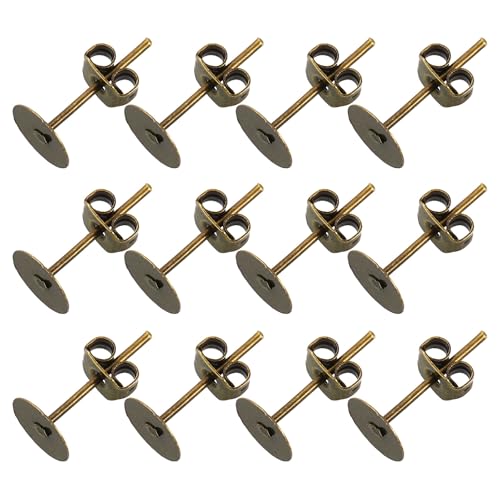 sourcing map 100 Stück Ohrringpfosten und Verschlüsse, 6 mm, flach, blanko, Ohrring-Tablett, Ohrstecker mit Schmetterlingsverschlüssen für Handwerk, Schmuck, DIY, Bronze von sourcing map
