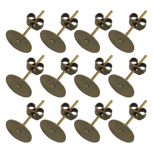 sourcing map 100 Stück Ohrringpfosten und Verschlüsse, 8 mm, flache Pad, blanko, Ohrring-Tablett, Ohrstecker mit Schmetterlingsverschlüssen für Handwerk, Schmuck, DIY, Bronze von sourcing map