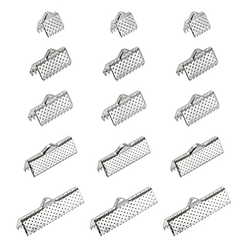 sourcing map 100 Stück Ribbon Crimp Klemme Enden 8/10/13/20/25mm Lesezeichen Klemmschnur Endverschlüsse für DIY Basteln Silber Ton (5 Größen In 1 Satz) von sourcing map