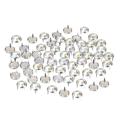 sourcing map 100 Stück Strass-Nieten-Nachfüllungen, 6 mm, schillernde 4 Krallen-Nagelkopf-Nieten, Verzierungen, dekorative Nieten für DIY-Lederhandwerk, Kleidung, Tasche, Gürtel (buntes Weiß) von sourcing map