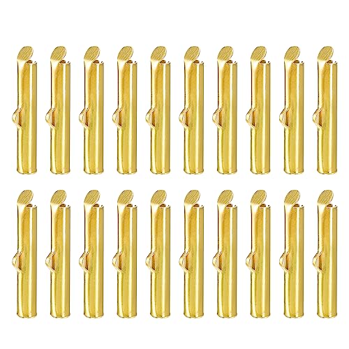 sourcing map 100Stk Aufschieben Ende Klammern 20mm Rohr Kugel Perle Schieber Crimp Ende für Mehrfache Stränge DIY Handwerk Herstellung Gold Ton von sourcing map