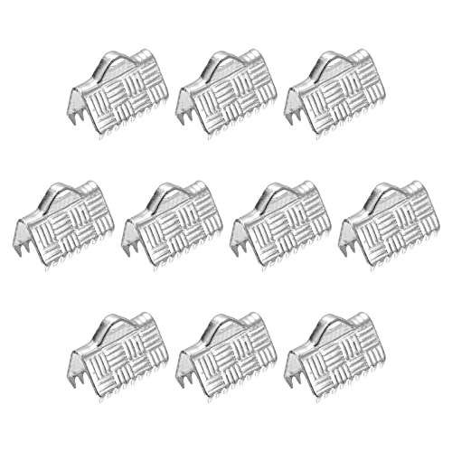 sourcing map 100Stk Farbband Ende Crimp Klammern 10mm Streifen Textur Klemme Schnur Ende Klammern für Bastelarmband Herstellung Silber Weiß von sourcing map