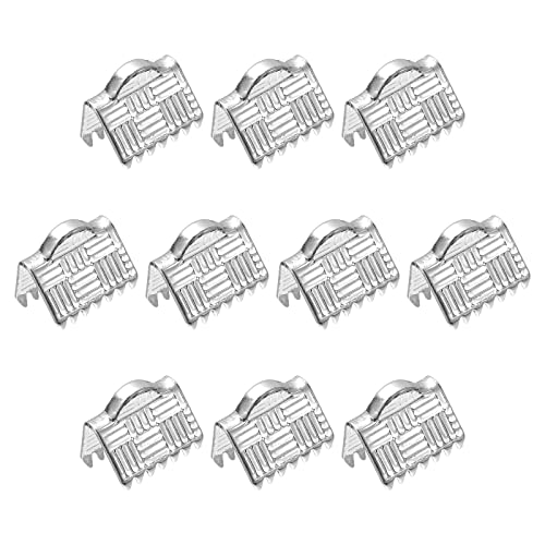 sourcing map 100Stk Farbband Ende Crimp Klammern 8mm Streifen Textur Klemme Schnur Ende Klammern für Bastelarmband Herstellung Silber Weiß von sourcing map