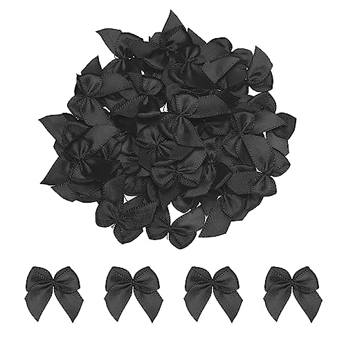 sourcing map 100 Stück Mini Satinband Schleifen 2,5cm Stoff Satinschleife Blume Bögen Ribbon Mini Band Bowtie für Handwerk Basteln Nähen Harre Hochzeit Geburtstag Party Schwarz von sourcing map