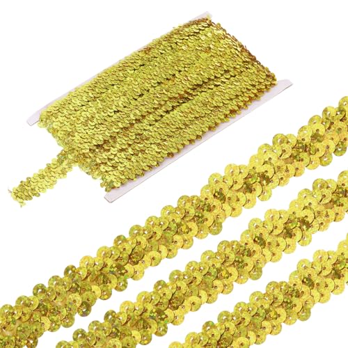 sourcing map 11 Yards 0.8 Inch Elastische Paillettenborte 2-reihig Flache Paillettenband Paillettenstoffband für Basteln DIY Paillettenfransen Nähen Gold von sourcing map