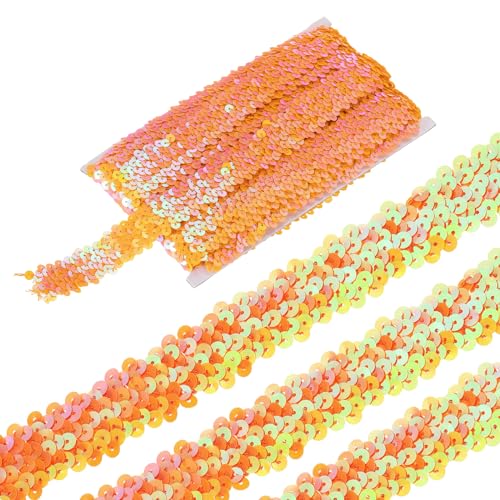 sourcing map 11 Yards 1.2 Inch Elastische Paillettenborte 3-reihig Flache Paillettenband Paillettenstoffband für Basteln DIY Paillettenfransen Nähen Orange von sourcing map