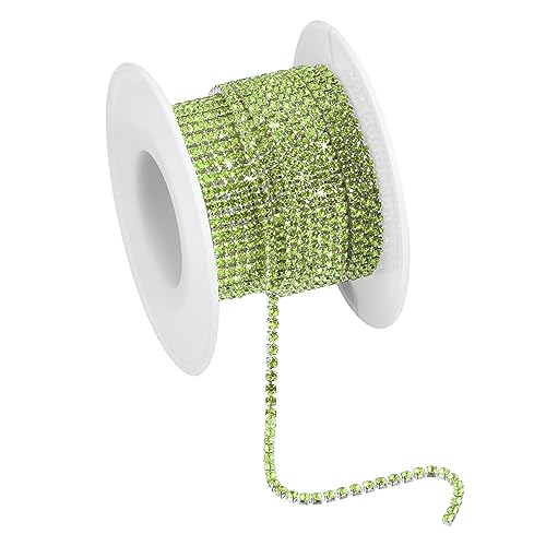 sourcing map 1 Rolle 10m x 2mm Kristall Strassband Strasskette, Strasssteine Glitzerband Aufnähen Schließen Klaue Kette Trimmen für Basteln Schmuck Kleidung Taschen Deko, Silber Hell Grün von sourcing map