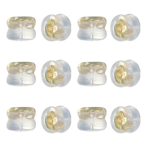 sourcing map 12 Stück Ohrring-Verschlüsse, Silikon, transparent, Ersatz-Set, Verriegelung, sichere Ohrring-Verschlüsse für Ohrstecker, Hängeohrringe für Damen und Herren, goldfarben von sourcing map