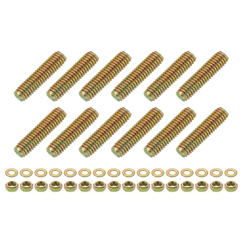 sourcing map 12 Stück Vollgewindestange, 5/16 Zoll UNC x 3,8 cm Länge, verzinkter Karbonstahl, Vollgewindebolzen mit Muttern und Unterlegscheiben für Klemmen, Aufhänger und U-Bolzen, Farbe Zink von sourcing map