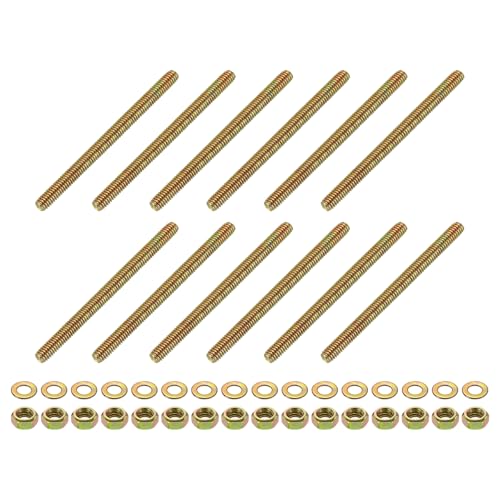 sourcing map 12 Stück Vollgewindestange, 5/16 Zoll UNC x 4-1/4 Zoll Länge, verzinkter Karbonstahl, Vollgewindebolzen mit Muttern und Unterlegscheiben für Klemmen, Aufhänger und U-Bolzen, Farbe Zink von sourcing map