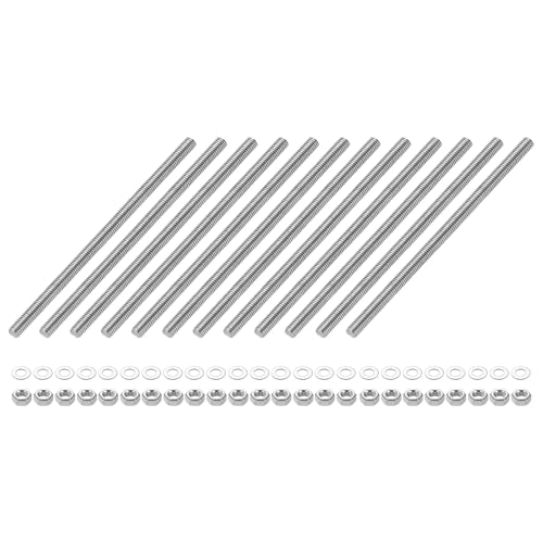 sourcing map 12 Stück Vollgewindestange, M5 x 100 mm, 201 Edelstahl, Rechtsgewindestangen mit Muttern und flacher Unterlegscheibe, Vollnietenstange für Klemmen, Aufhänger und U-Bolzen von sourcing map