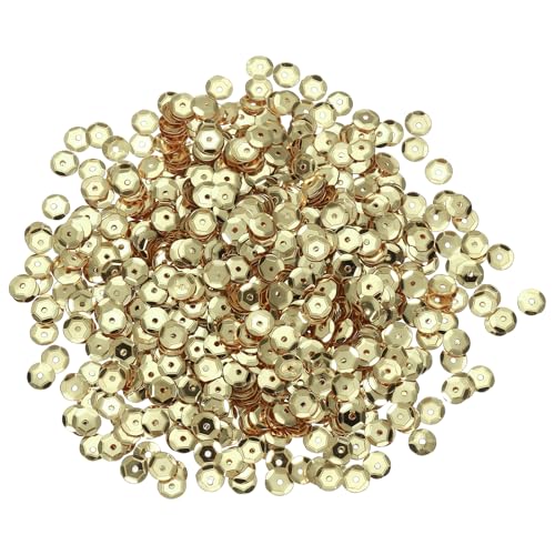 sourcing map 1200 Stück lose Pailletten, 6 mm, runde lose Pailletten, schillernde Pailletten, Regenbogen-Großpackung mit Löchern, 20 g, zum Nähen, Sticken, Kleidung, Basteln, Dekorationen, Hellgold von sourcing map