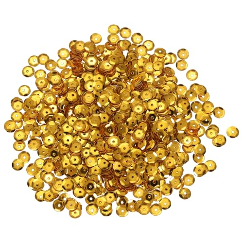 sourcing map 1200 Stück lose Pailletten, 6 mm, runde lose Pailletten, schillernde Pailletten, Regenbogen-Großpackung mit Löchern – 20 g zum Nähen, Sticken, Kleidung, Basteln, Dekorationen, Dunkelgold von sourcing map