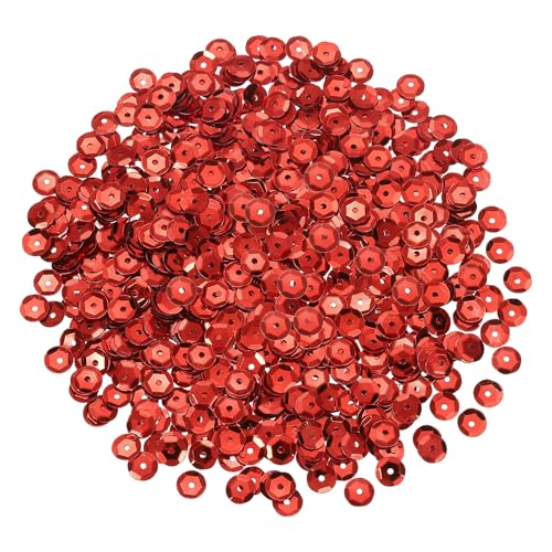 sourcing map 1200 Stück lose Pailletten, 6 mm, runde lose Pailletten, schillernde Pailletten, Regenbogen-Großpackung mit Löchern – 20 g zum Nähen, Sticken, Kleidung, Basteln, Dekorationen, Rot von sourcing map
