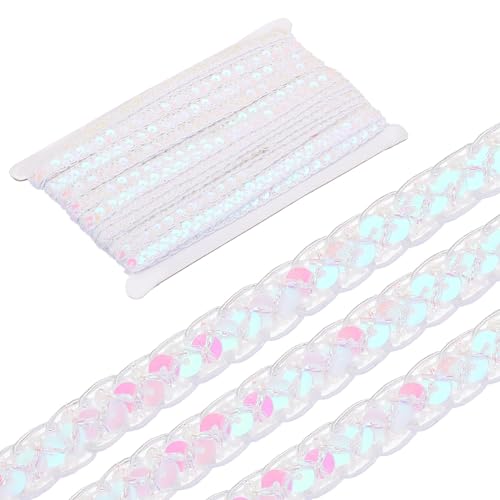 sourcing map 15 Yard Pailletten Perlen Spitzenborte 1 cm Paillettenband für Basteln, Verzierungen, DIY Nähen Kostüm Weiß von sourcing map
