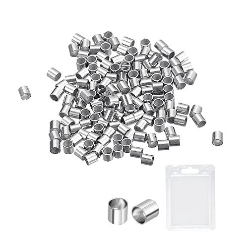 sourcing map 150 Stück Quetschperlen, 1,5 x 1,5mm Messing Tube Crimp End Spacer Beads Winzige Stopper für Armbänder Schmuckherstellung DIY, Silber Farbton von sourcing map