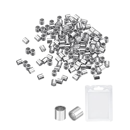 sourcing map 150 Stück Quetschperlen, 2,5 x 2,5mm Messing Tube Crimp End Spacer Beads Winzige Stopper für Armbänder Schmuckherstellung DIY, Silber Farbton von sourcing map