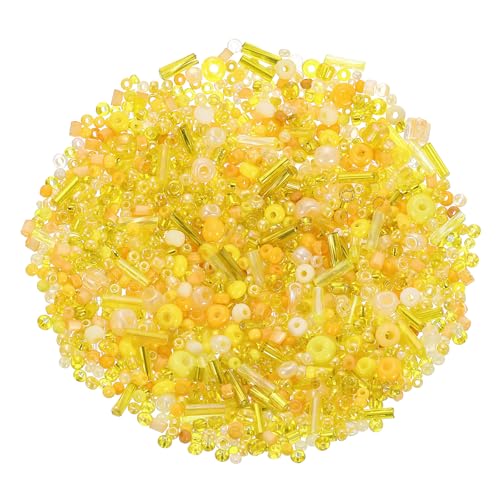 sourcing map 1500 Stück gemischte Glasperlen, 2–4 mm, Mini-Röhrchen, lose Bastelperlen mit Loch, Abstandshalter für Bastelarbeiten, Gelb von sourcing map