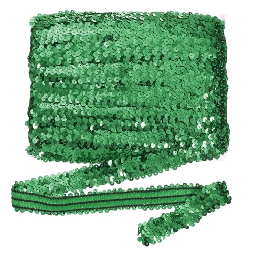 sourcing map 18 m x 3 cm elastischer Paillettenbesatz, flach, dehnbar, Pailletten-Streifen, Pailletten-Stoffband für DIY, Basteln, Nähen, Kleid, Grün von sourcing map