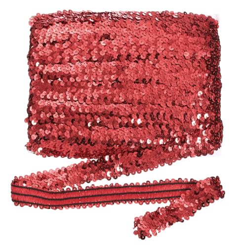 sourcing map 18 m x 3 cm elastischer Paillettenbesatz, flach, dehnbar, Pailletten-Streifen, Pailletten-Stoffband für DIY, Basteln, Nähen, Kleid, Rot von sourcing map