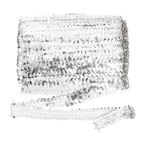 sourcing map 18 m x 3 cm elastischer Paillettenbesatz, flach, dehnbar, Pailletten-Streifen, Pailletten-Stoffband für DIY, Basteln, Nähen, Kleid, Silber von sourcing map