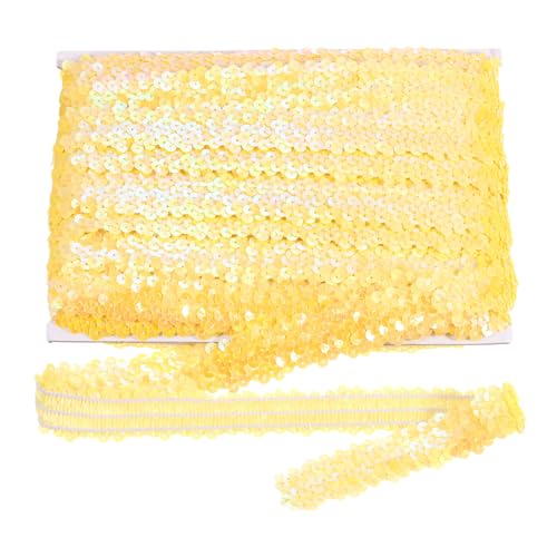 sourcing map 18 m x 3 cm elastischer Paillettenbesatz, flach, dehnbar, Pailletten-Streifen, Pailletten-Stoffband für DIY, Handwerk, Nähen, Kleid, Gelb von sourcing map