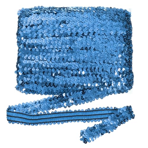 sourcing map 18 m x 3 cm elastischer Paillettenbesatz, flach, dehnbar, Pailletten-Streifen, Pailletten-Stoffband für DIY, Handwerk, Nähen, Kleid, Himmelblau von sourcing map