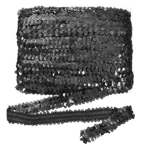 sourcing map 18 m x 3 cm elastischer Paillettenbesatz, flach, dehnbar, Pailletten-Streifen, Pailletten-Stoffband für Heimwerker, Handwerk, Nähen, Kleid, Schwarz von sourcing map