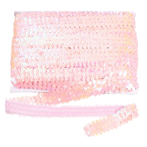 sourcing map 18 m x 3 cm elastischer Paillettenbesatz, flach, dehnbar, Pailletten-Streifen, Stoffband für DIY, Basteln, Nähen, Kleid, Rosa von sourcing map