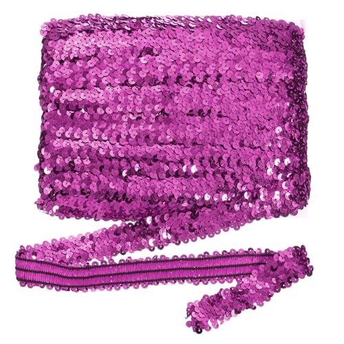 sourcing map 18 m x 3 cm elastischer Paillettenbesatz, flach, dehnbar, Pailletten-Streifen, Stoffband für DIY, Handwerk, Nähen, Kleid, Rosenrot von sourcing map