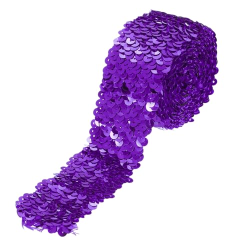 sourcing map 2,2 Yards 5,1 cm elastischer Pailletten-Besatz, 5 Reihen, flacher Pailletten-Streifen, Pailletten-Stoffband für Handwerk, DIY, Paillettenfransennähen, Dunkelviolett von sourcing map