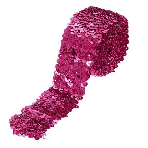 sourcing map 2,2 Yards 5,1 cm elastischer Paillettenbesatz 5 Reihen flacher Paillettenstreifen Pailletten Stoffband für Handwerk DIY Pailletten Fransen Nähen, Rosarot von sourcing map
