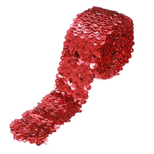 sourcing map 2,2 Yards 5,1 cm elastischer Paillettenbesatz 5 Reihen flacher Paillettenstreifen Pailletten Stoffband für Handwerk DIY Pailletten Fransen Nähen, Rot von sourcing map