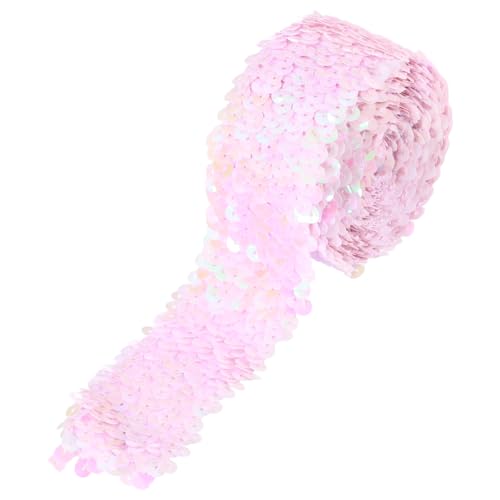 sourcing map 2,2 Yards 5,1 cm elastischer Paillettenbesatz 5 Reihen flacher Paillettenstreifen Pailletten Stoffband für Handwerk DIY Pailletten Fransen Nähen Rosa von sourcing map