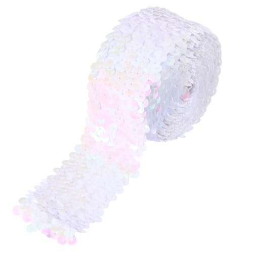 sourcing map 2,2 Yards 5,1 cm elastischer Paillettenbesatz 5 Reihen flacher Paillettenstreifen Pailletten Stoffband für Handwerk DIY Pailletten Fransen Nähen Weiß von sourcing map