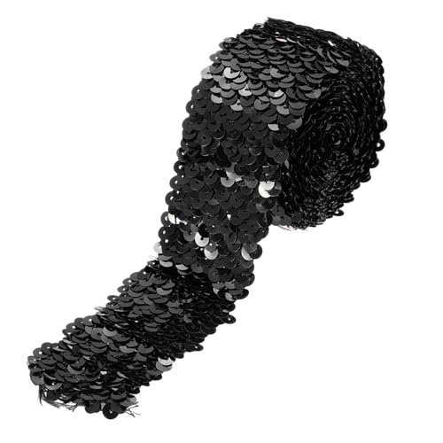 sourcing map 2,2 Yards 5,1 cm elastischer Paillettenbesatz 5 Reihen flacher Paillettenstreifen Paillettenstoff Band für Handwerk DIY Pailletten Fransen Nähen, Schwarz von sourcing map