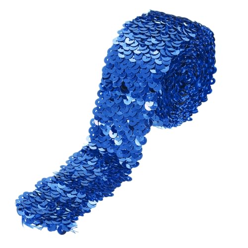 sourcing map 2,2 Yards 5,1 cm elastischer Paillettenbesatz 5 Reihen flacher Paillettenstreifen Paillettenstoff Band für Handwerk DIY Pailletten Fransen Nähen Blau von sourcing map