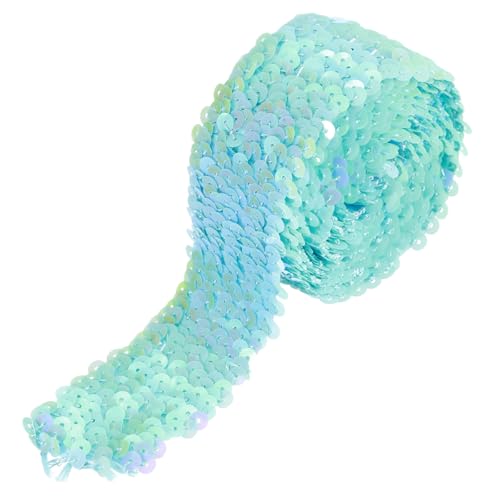 sourcing map 2,2 Yards 5 Zoll elastische Pailletten-Bordüre 5 Reihen flacher Paillettenstreifen Paillettenstoff Band für Handwerk DIY Pailletten Fransen Nähen, Himmelblau von sourcing map