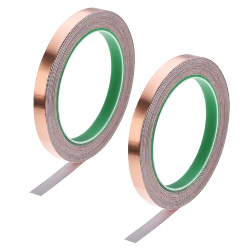 sourcing map 2 Rollen Kupferklebeband 10mm x 20m (B*L), Kupferband Selbstklebend Kupfer Klebeband, 0.06mm Dicke Doppelleiter Kupferfolienband für EMI RFI EMF Abschirmung Schneckenfalle von uxcell