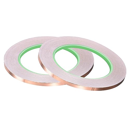 sourcing map 2 Stk. Doppelseitig leitfähig Klebeband Kupferfolienband 5mmx30m/98.4ft für Gitarre, EMI Shielding Crafts, elektrische Reparaturen von sourcing map