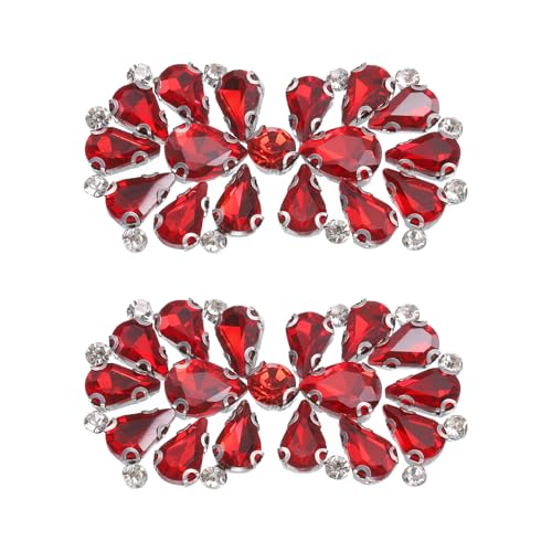sourcing map 2 x Strass-Kristall-Applikation, Strass-Aufnäher zum Aufbügeln, Schleife, Hot Fix, Kristall-Nähapplikation für Brautschärpe, Hochzeitskleid, Schuhe, Taschen, Rot von sourcing map